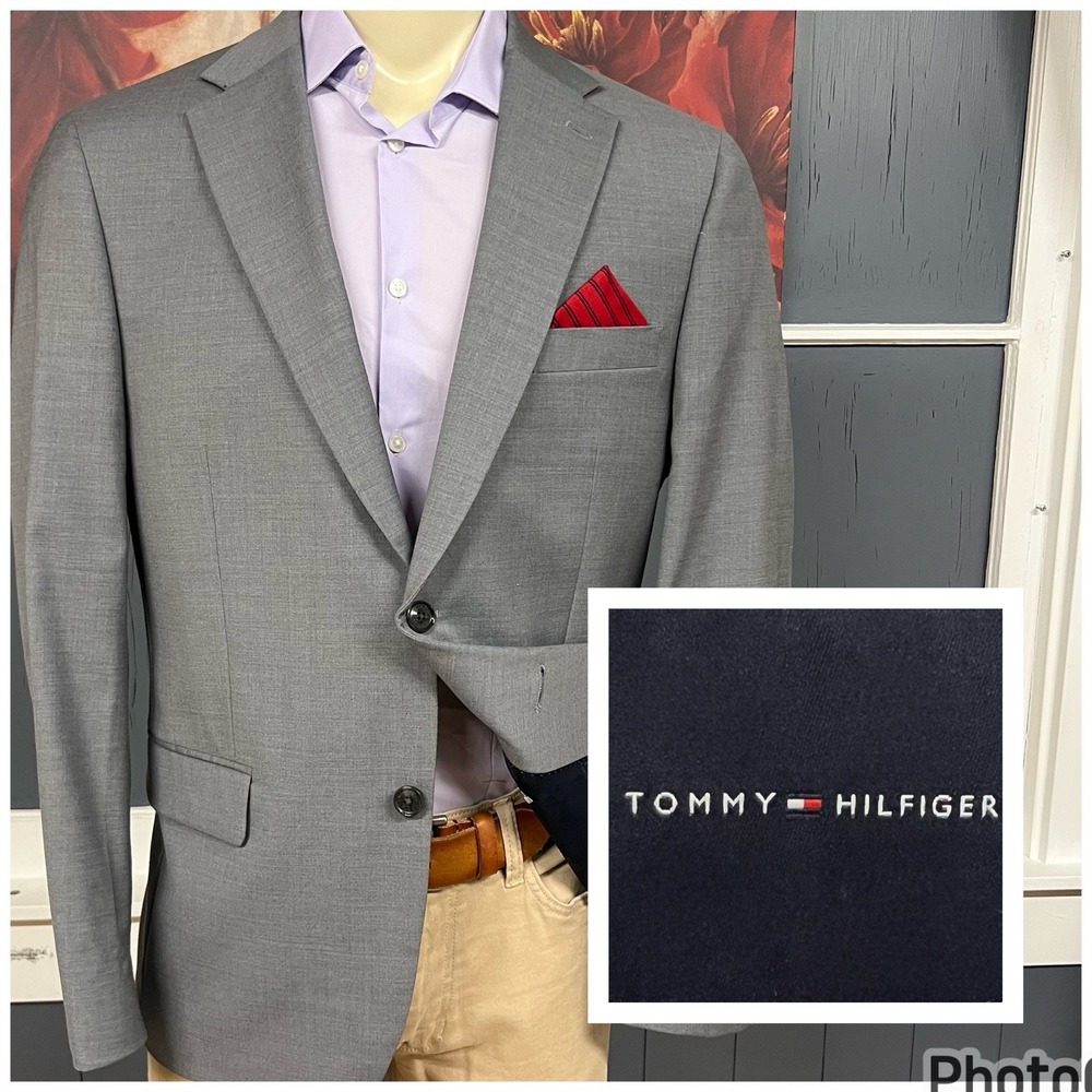 Tommy‎ Hilfiger Blazer Jacket Sport Coat Mens 44R Wool Blend Stretch Gray
